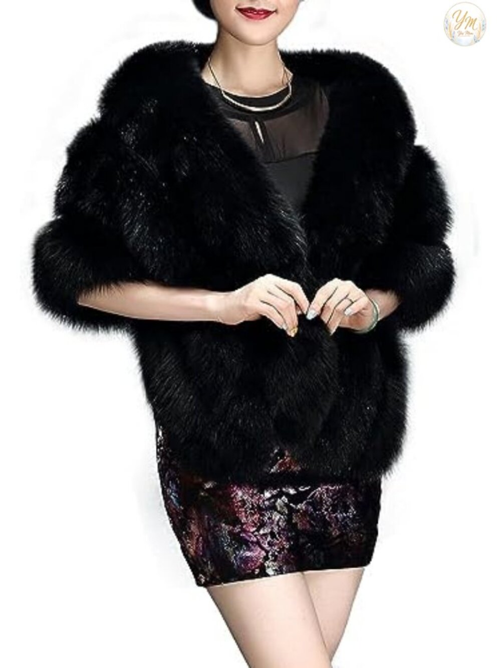 Faux Fur Shawl Wrap Long Cape for Winter Party Wedding Formal